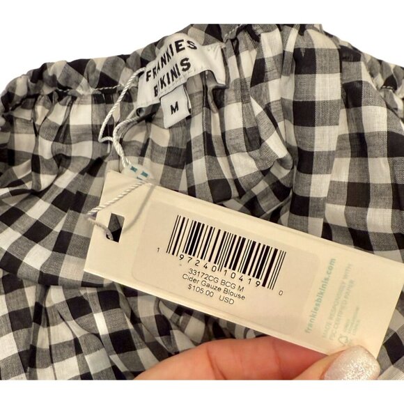 Frankies Bikinis Cider Black Gingham Off-Shoulder Smocked Blouse NWT - Size M - Picture 3 of 5